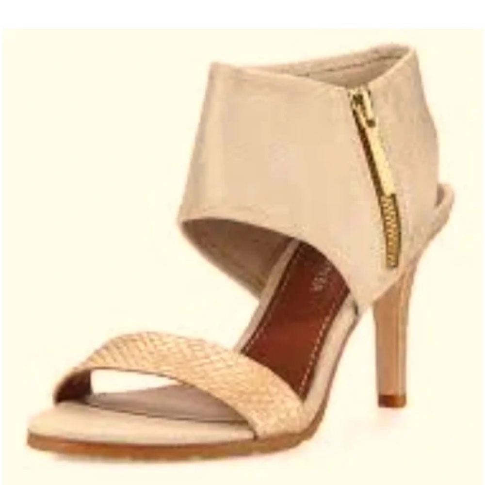 Donald J Pliner 9 Elegant Women's Nude Gold Heeled Sandals with Ankle Zip